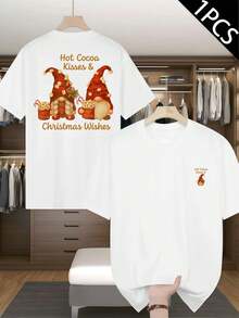Hot Cocoa Gnome Christmas Tee Combed Double Sided Printed Cotton Long Lasting Relaxed Fit Streetwear  Durable Basic
