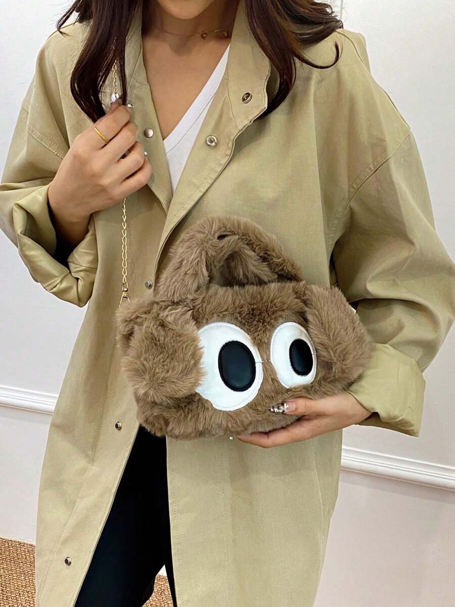 1 Stück süße Mädchen Plüsch Handtasche mit großen Augen für Mädchen - Magnetverschluss, leichte weiche Umhängetasche, vielseitige Kettentasche perfekt für Mädchen/Studenten für Alltag/Einkaufen/Urlaub/Herbst und Winter