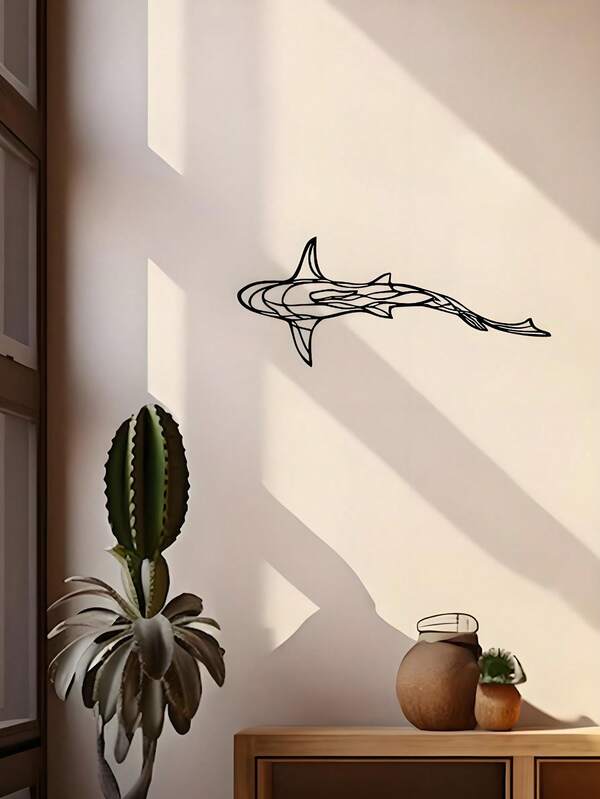 1 pieza, Arte de pared de metal con diseño de tiburón marino, silueta abstracta de animal marino, decoración de pared para interiores y exteriores, decoración para dormitorio, sala de estar, estudio, baño, comedor, regalo de cumpleaños y festividades, color negro