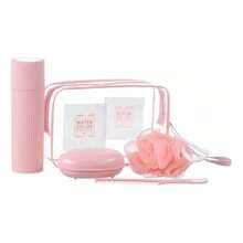 5-Piece Travel Kit With Transparent Bag – Bath Sponge, Comb, Soap Dish And Shampoo/Shower Bottle - 粉色 - 查看 5