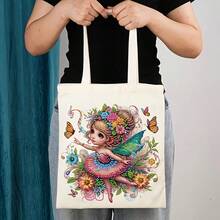 DIY Diamond Painting Tote Bag Kit - Sparkling Floral Pattern, Reusable Canvas Tote Bag With Handles, High-Quality Craftsmanship For Women, 12.4" X 14.4", Super Shiny Shape, Outdoor Shopping Center, Fabric Bag