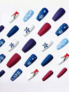 24 piezas Pegatinas de uñas de Navidad de tamaño mediano con acabado mate, diseños de copos de nieve y renos de colores variados para decoración de uñas