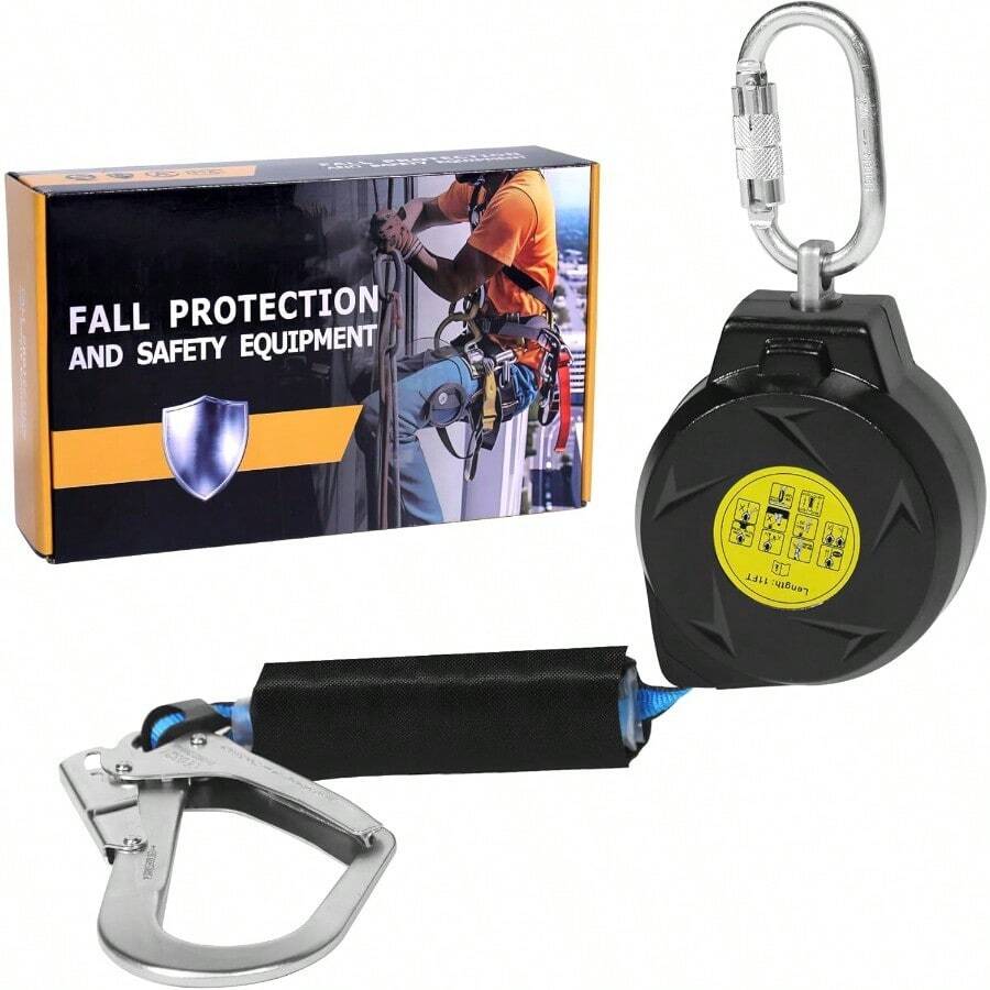 11FT Self Retracting Lifeline Fall Protection Retractable Lanyard Fall Arrest Safety Yoyo For Construction Industrial OSHA ANSI Compliant Large Hook