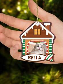 Customized Personalized Dog Christmas House Photo Pet Decorations, Customized House-Shaped Wooden Christmas Ornaments Hangers, Christmas Souvenir Gifts, Dog Souvenirs, Cat Souvenirs, Christmas Souvenir Gifts For Pet Lovers.