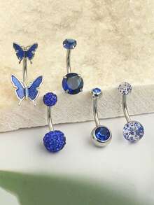 4/5/8/10pcs Body Jewelry Set, Cubic Zirconia Flower, Butterfly & Heart Decor 14G Stainless Steel Navel Piercing Rings, Suitable For Daily, Party, Holiday Gift, Beach