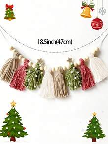 1 PIEZA Guirnalda de cuentas de madera con borlas, decoración de pared estilo bohemio, decoración navideña para el hogar, decoración de pared, decoración de fiesta, decoración de otoño, 2025, decoración de pared
