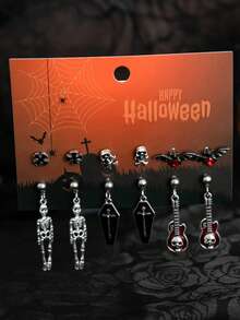 12 cercei gotici cu craniu, liliac, cruce metalică creativă, cercei cu pandantiv cu aripă de păianjen, potriviți pentru ținute de Halloween, cadou pentru prieteni