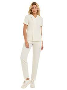 cimmuovere Women's Solid Color V-Neck Short Sleeve Scrub Top And Loose Straight Pocket Scrub Pants, Nurse Scrubs Workwear For Dentist, Healthcare, Pet Hospital, Laboratory - Apricot - View 8