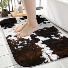 1pc Cowhide Print Bathroom Rug - Durable Non-Slip Quick-Dry Washable Indoor/Outdoor Flannel Rug, Stylish Black & White Cowhide Design For Bathroom, Kitchen, Laundry Room, Bedroom, Terrace, Bathroom Rugs Non Slip Washable, Kitchen Floor Mat, Decorative Floor Mat, Terrace Flooring, Contemporary Home Decor, Highquality Fabric, Apartment Living - trắng - Xem 2