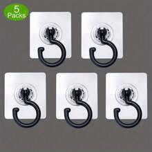 5pcs Rotatable Adhesive Ceiling Hooks - No Drilling, Easy To Install, For Hanging Plants, Lanterns And Wind Chimes - Multipurpose Sticky Hangers, White, Green, Black - Ideal Choice For Home And Garden Decor - Black - View 1