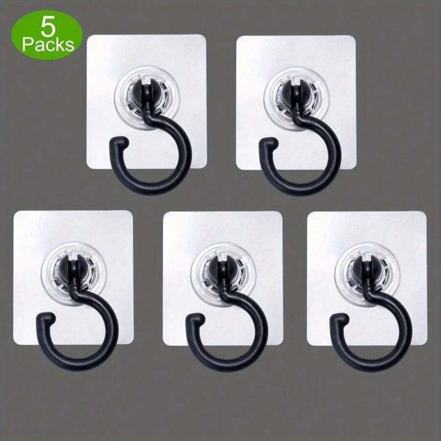 5pcs Rotatable Adhesive Ceiling Hooks - No Drilling, Easy To Install, For Hanging Plants, Lanterns And Wind Chimes - Multipurpose Sticky Hangers, White, Green, Black - Ideal Choice For Home And Garden Decor - Black - View 1
