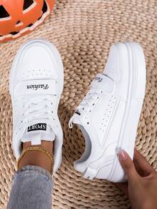 New Ins White Casual Sneakers, High-Quality Student Versatile Hook And Loop Sports Shoes, Thick Sole Elevated Casual Shoes For Teenagers, Outdoor - White - View 1