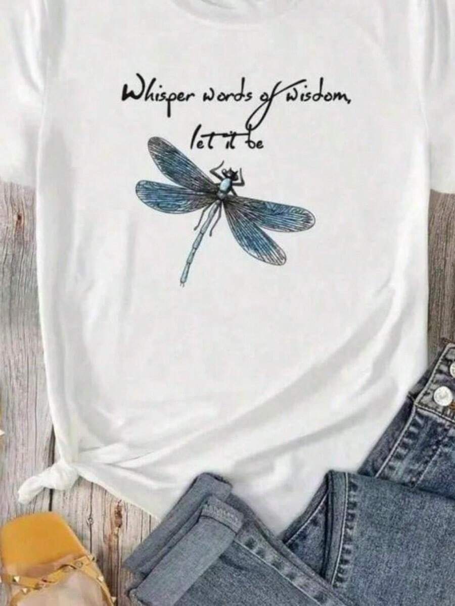 Refreshing SummerCute Dragonfly Graphic TShirt Cute Cartoon Short Sleeve Crew Neck Shirt Casual Every Day Tops Mens Clothing - 白色 - 查看 1