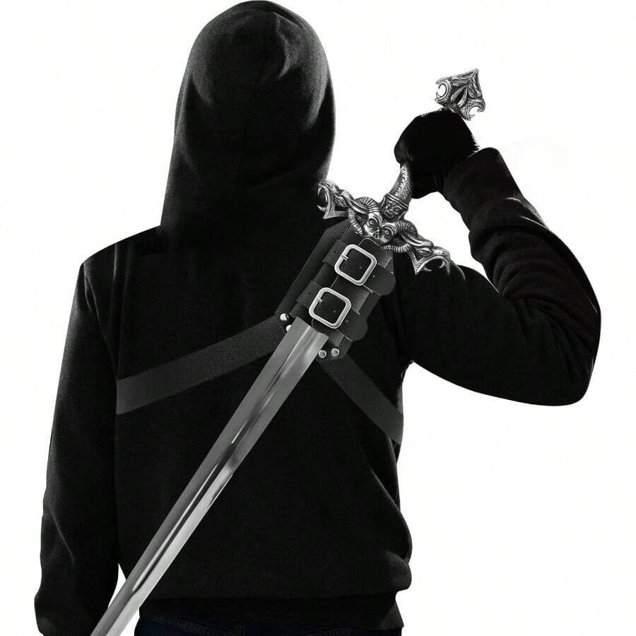 Halloween Cosplay Costume, Sword Back Holster Holder Katana Leather Sword Carry Case Shoulder Belt Adjustable Sheath Anime Costume Medieval Renaissance - 款式 2 + 黑色 - 查看 1