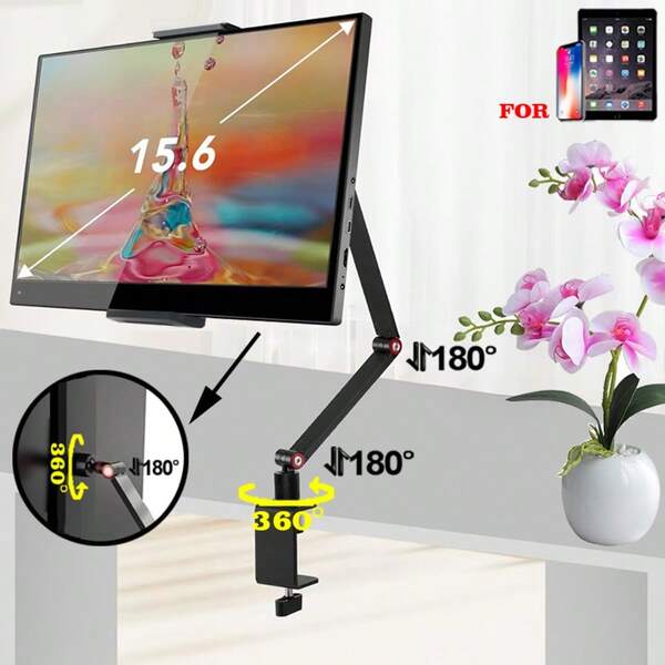 DGZEOLOO [Rotación de 360° + Plegado de doble brazo] Soporte universal de aleación de aluminio para teléfonos y tabletas compatible con Apple, VIVO, OPPO, iPad Pro/Air/Mini, Galaxy Tab, Surface Pro, Kindle, dispositivos de 5.5''-15", teléfonos, cámaras, etc. Soporte telescópico ajustable para transmisión en vivo de escritorio, soporte plegable portátil de metal para uso en oficina y hogar