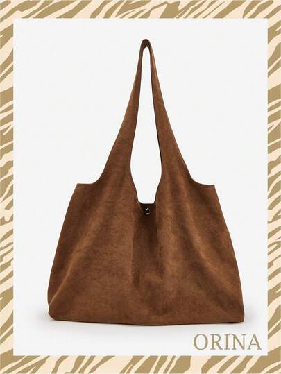 حقيبة كتف جلد الغزال للخريف/الشتاء، سعة كبيرة، خفيفة الوزن، حقيبة كتف، طراز كاجوال رجعي، لون أحادي، متعددة الاستخدامات، حقيبة إبط، حقيبة تسوق