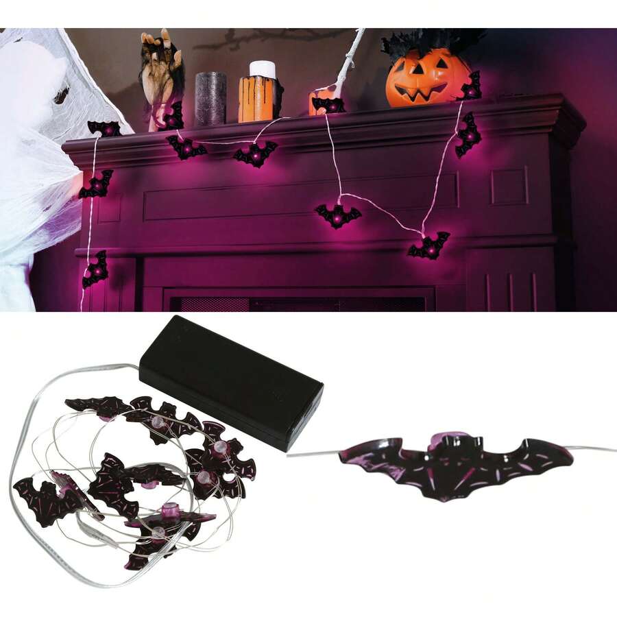 Fiestas Guirca 帶有 LED 蝙蝠燈的串花環，用於萬聖節裝飾，120 厘米可導航燈帶電池，非常適合主題派對、幽靈裝飾和慶祝活動中的黑暗環境 - 免費送貨 ✅ 24/48 小時內送達西班牙（半島） - 彩色 - 查看 1