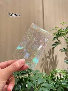 50/100pcs Transparent Holographic Iridescent Jewelry Bags, Jewelry Protection Bags Heart Gradient Transparent OPP Bags, Shiny Card Film, Colorful Photochromic Photo Card Protector - Multicolor - View 19