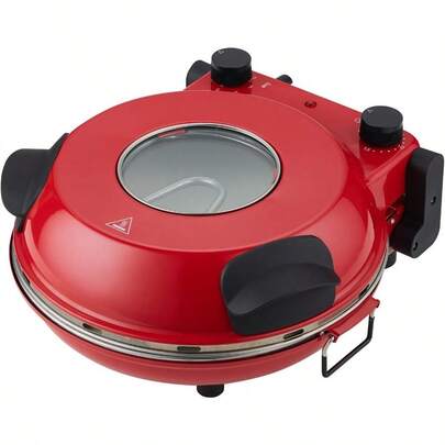 12Inch Pizza Oven Thermal Control Timer Viewing Window Removable Stone Compact And Efficient Perfect For Homemade Pizza And Baking Red