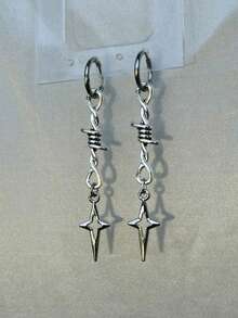 2 PCS Polaris Star Earrings | Grunge Jewelry Hypoallergenic Y2k Alt Goth Edgy Punk Silver Dangly - Silver - View 8