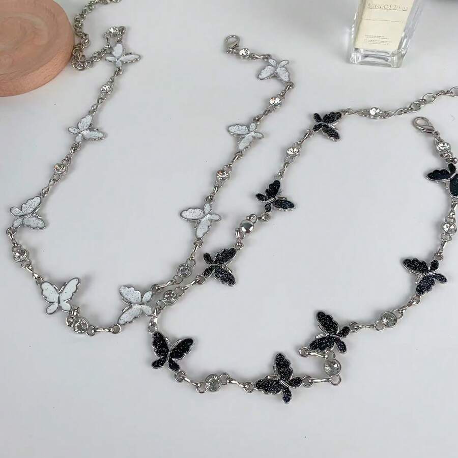 Cadena de cintura con diseño de mariposa para mujeres, estilo elegante y dulce, cinturón de cintura con goteo de aceite personalizado, diseño de nicho, accesorio de moda versátil, cadena de cintura de aluminio con mariposa, para todas las estaciones