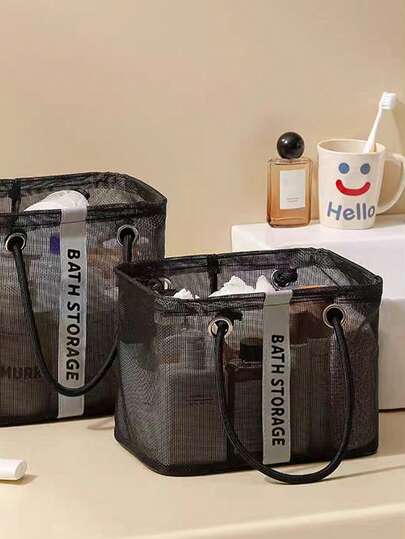 1 Portable Multifunctional Open Washing Bag Storage Basket, Breathable Hollow Mesh Drain Quick-Drying Storage Bag Bath Pocket, Large-Capacity Foldable Convenient Storage Of Cosmetics, Toiletries, Towels, Skin Care Products, Daily Necessities, Unisex Washing Bag Cosmetic Bag, Suitable For Bathrooms, Dormitories, Homes, Travel, Bathhouses, Holiday Gifts, Birthday Gifts, Back-To-School Supplies, Travel Storage Bags