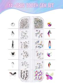 290pcs Tooth Gem Kit,12 Grid Y2K DIY Crystals Jewelry Kit (With Teeth Gems Glue), Professional Fashionable Tooth Gems For Teeth, Teeth Jewelry Starter Kit (NO UV Light) - Multicolor - View 3