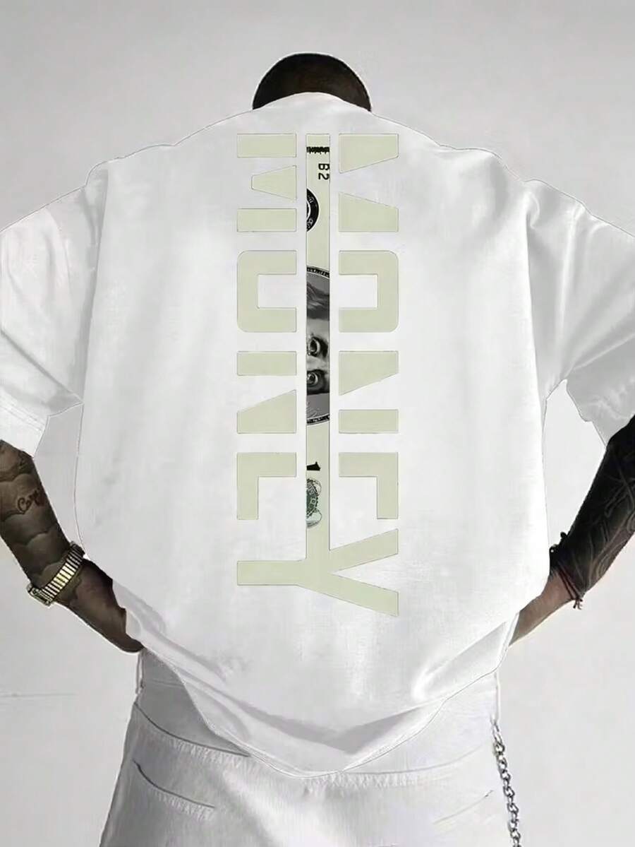 Men's T-Shirt Adult Kids Plus Size Casual Street Wear Premium Cotton Fashion Money Writing Dollar Money - 白色 - 查看 1