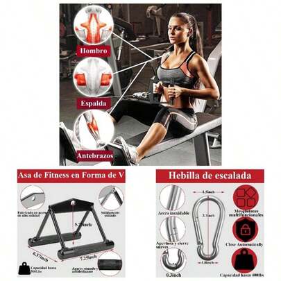 Accesorios de Polea de para Ejercicio en Casa, Combo de Accesorios para Poleas de Gym, Agarres y Equipos de Gimnasio, en V