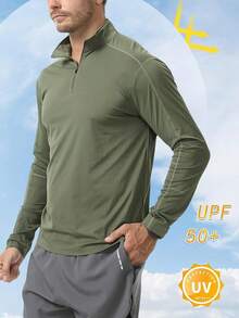 LECOONMX Playera de Protección UV Hombre Manga Larga Camiseta Deportiva contra Solar UPF 50+ para Senderismo Pesca Correr Outdoor Acuatica Natación - Verde - Ver 11