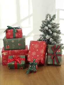 1/5 piezas Papel de regalo de Navidad, diseños de copos de nieve, renos, árboles de Navidad, cajas de regalo, ramos de flores, perfecto para Navidad, cumpleaños, celebraciones, bodas, adecuado para reuniones familiares, fiestas de Navidad, fácil de cortar, adecuado para embalaje DIY, envolver cajas de regalo, decoración de pared para vacaciones, decoración de fiesta con tema de muñeco de nieve de Navidad, decoraciones navideñas