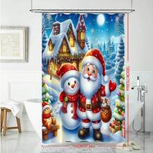 1pc Santa Claus And Snowman Christmas Decoration Art Party Decor Waterproof Single Shower Curtain Bathroom Decoration And 12 Plastic Hooks Bathroom Toilet Wet And Dry Separation Isolation Curtain