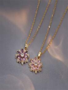 1pc Fashion Purple Flower Pendant Necklace, Unisex Jewelry Party Accessory, Gift For Couples & Friends