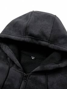 Men's Casual Hooded Sweatshirt With Drawstring, Loose Fit, Full Zip Design, Pocket, Grey Tie Dye Pattern, Suitable For Everyday Casual Wear, Spring/Autumn, Long Sleeve Top - Black - View 6