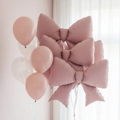 5个/7个粉色生日派对装饰气球，哑光粉色蝴蝶结气球，10英寸马卡龙粉色和珍珠白乳胶气球，适合生日、婴儿派对、情人节、闺蜜派对