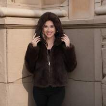 Women's Elegant Faux Fur Hooded Jacket, Warm Brown Long Sleeve Coat - Coffee Brown - View 2