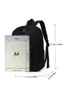 Balo vải nhung kẻ cỡ nhỏ, nhẹ dành cho sinh viên đại học, nam và nữ, túi đựng máy tính xách tay 14 inch thông thường dùng cho học sinh trung học/đại học - màu đen - Xem 2