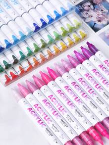 1pc Dual-Tip Acrylic Marker Pen, Soft Chisel Tip Brush Pen, Versatile For Coloring, Watercolor, DIY, Journaling, Graffiti, Art Painting, School Supplies