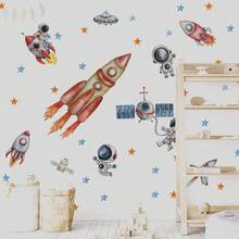 Cartoon Astronaut Rocket Wall Stickers For Kids Room Kindergarten Decor Telescope Star Stickers - Multicolor - View 10