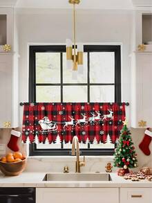 1 pieza Cortina decorativa de alta gama con patrón de elementos navideños y bola de Navidad, universal para todas las estaciones, para uso en exteriores, cenador, dormitorio, cocina, oficina, estudio, sala de estar - Cortina de pantalla de ventana semi opaca (peso de tela 100g)