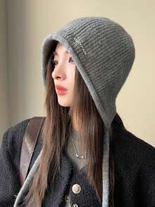 1 pieza Sombrero de cubo de punto para mujer de otoño/invierno, gorro de protección de orejas de unicolor y versátil de piel de conejo cálido, adecuado para salidas, compras, fiestas, regalo - Multicolor - Ver 4