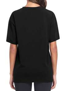 Luna Naranja T-Shirt Funny Women Short Sleeve Graphic T-Shirt Collection Black Cosplay Crew Neck Tee - 黑色 - 查看 3