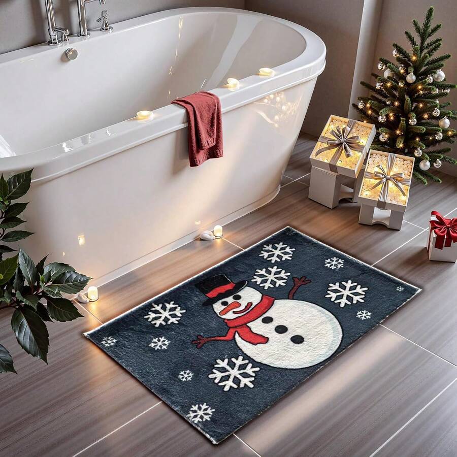 1pc Christmas Rugs For Front Door Cute Snowman Xmas Tree Truck Indoor Doormat Non-Slip Bath RV Mat Entrance Carpet Pet Mat Suitable For Bedroom Living Room Home Use Spring Summer Autumn And Winter Absorbs Water Quickly And Is More Popular Among Kitchen Rug
