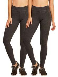 2 Pack Women's Premium Cotton Leggings Ankle Length With High Wide Waistband S-3XL High Waisted Leggings Full Length Regular & Plus Size No See-Through Athletic Workout Running Cycling Yoga Pants For Women Tummy Control Activewear Shapewear Womenswear - 2 件裝 深灰色 - 查看 5