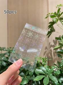 50/100pcs Transparent Holographic Iridescent Jewelry Bags, Jewelry Protection Bags Heart Gradient Transparent OPP Bags, Shiny Card Film, Colorful Photochromic Photo Card Protector - Multicolor - View 14