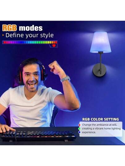 Wand Sconces, Bathroom Vanity Sconces Lighting Wit Fabric Shades, Wireless Installation, Battery Charging, Remote Control Industrial Lamps, Lights Bedroom Living Room Kitchen view 4