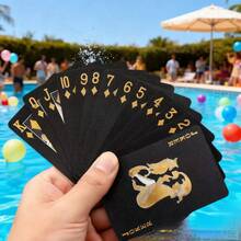 Black Gold Foil Poker Playing Cards, 54 Sheet Waterproof Deck, For Party And Game - 黑色 - 查看 2