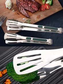 1pc Anti- Anti-Scald Stainless Steel Food Tongs For Meat, Salad, Bread, Bbq, Buffet, Cookware, Must-Have Kitchen Tool - Multicolor - View 4