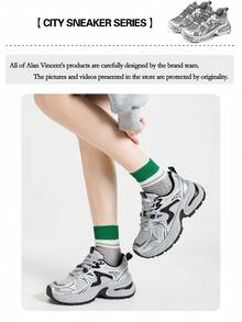 Alan Vincent[Free Returns And Exchanges][Local Delivery][Quick Arrival][City Sneaker Series]Women's Sneakers New Thick Soled Height-Increasing Women's Silver  Shoes Fashionable And Comfortable Soft Shoes Can Be Paired With Various Pants And Clothes Outdoor Sports Shoes Street Style Box Packaging - 銀色 - 查看 4