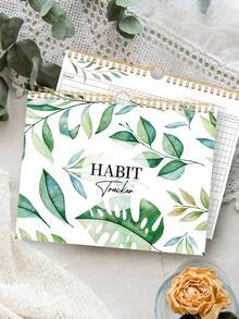 Trees 12pcs Habit Tracker Calendar, Spiral Bound, Includes 12 Different Plant Pattern Pages, Undated Daily/Weekly/Monthly Habit Tracker, Improve Efficiency, 10*8 Inches - Green - View 3